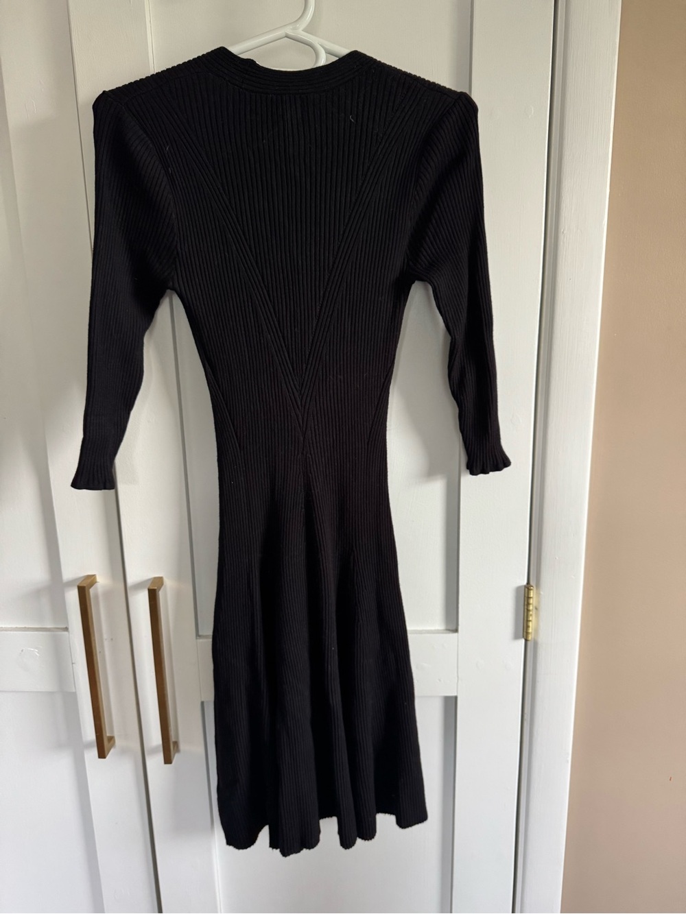 Worthington Black Ribbed V-Neck Long Sleeve Dress - Picture 4 of 4